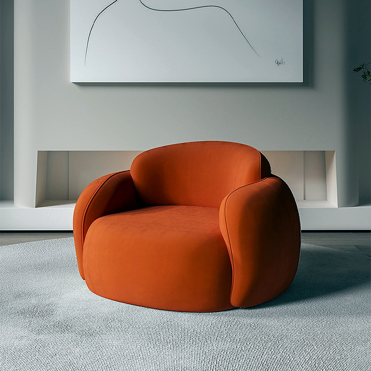 Fauteuil cocon arrondi en velours orange brûlé