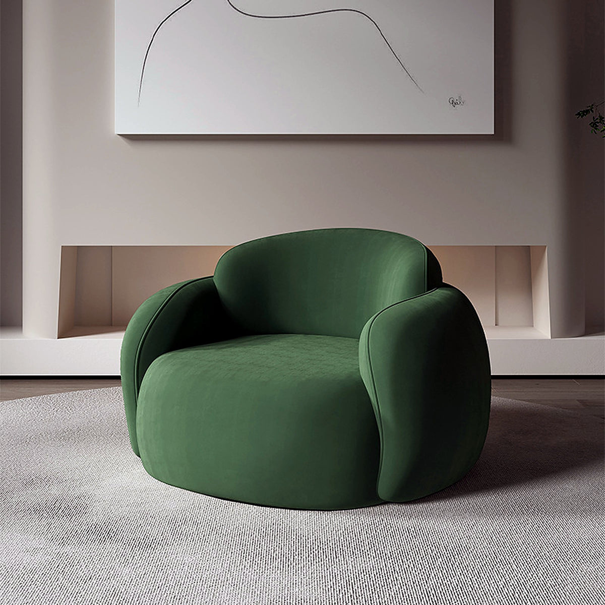 Fauteuil cocon arrondi en velours vert matcha