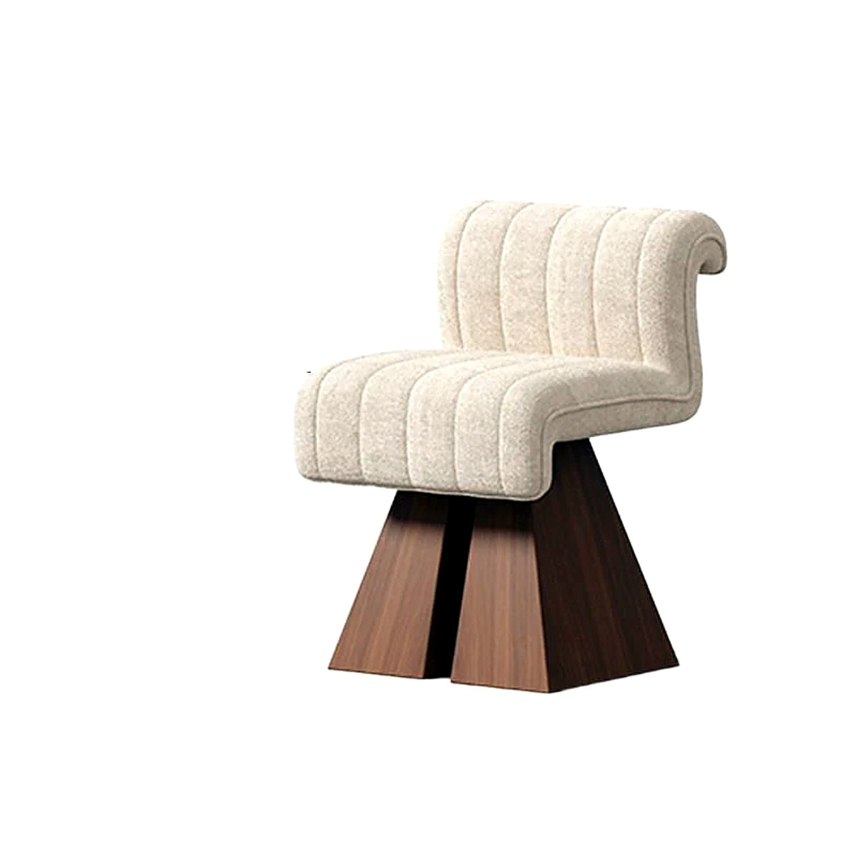 Fauteuil de coiffeuse bouclette crème et noyer, fond blanc