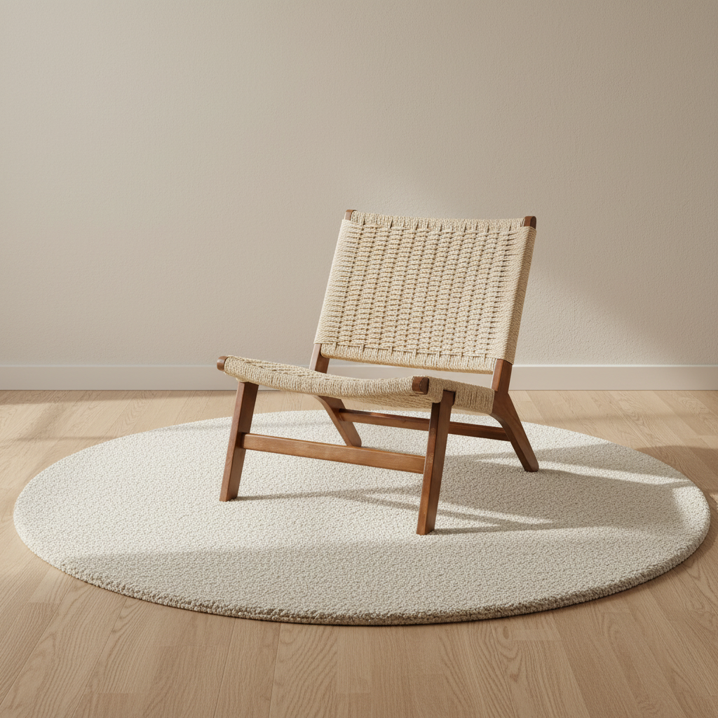 Chaise lounge en bois massif et corde tressée – mise en scène