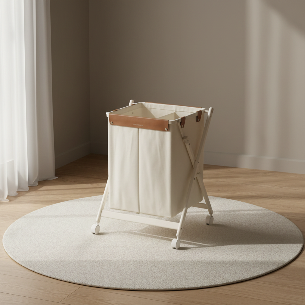 Panier à linge pliable en X, mise en scène