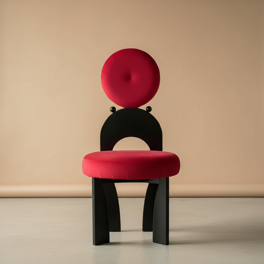 Fauteuil sculptural en bouclette – coloris Noir & rouge