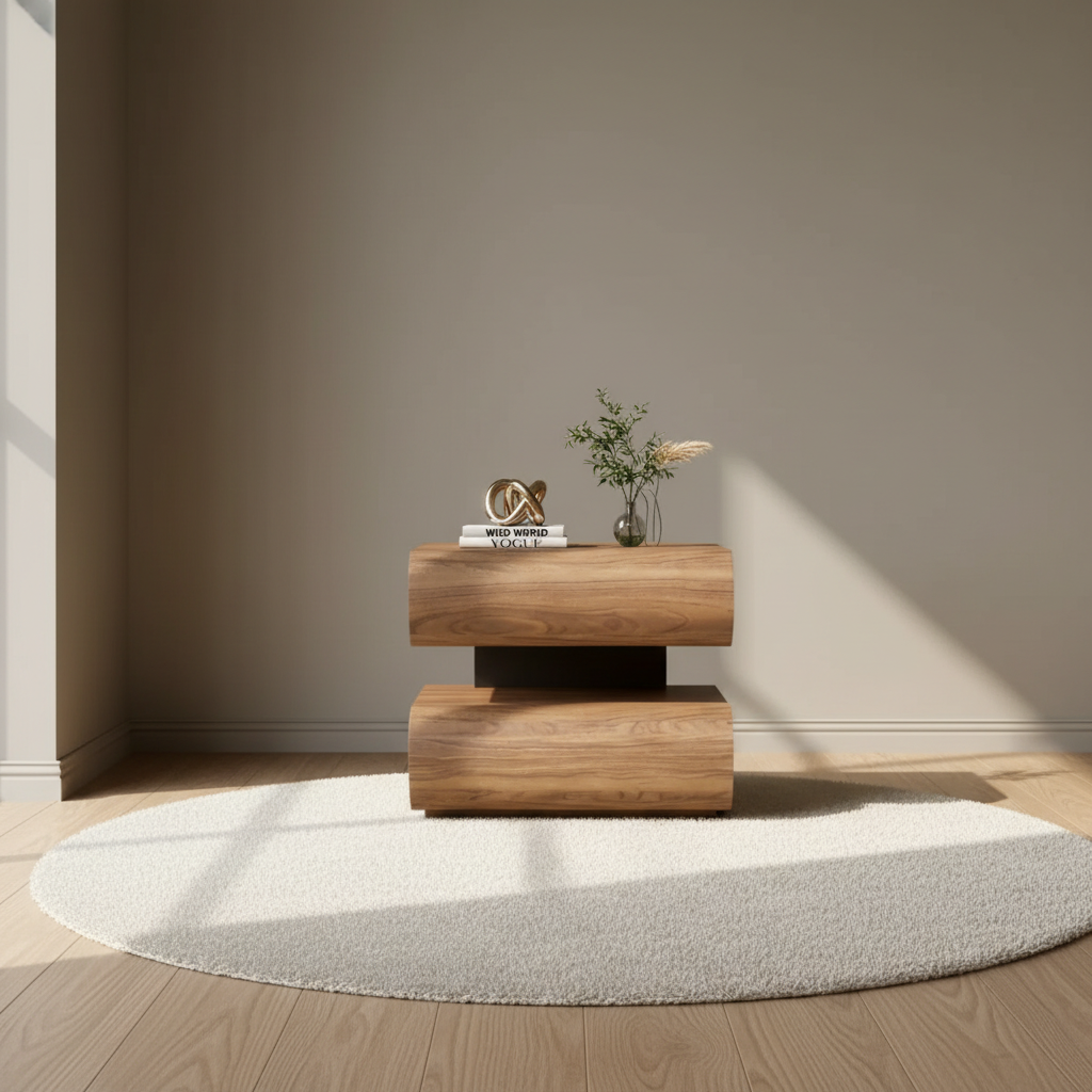 Table de chevet flottante en bois massif, mise en scène