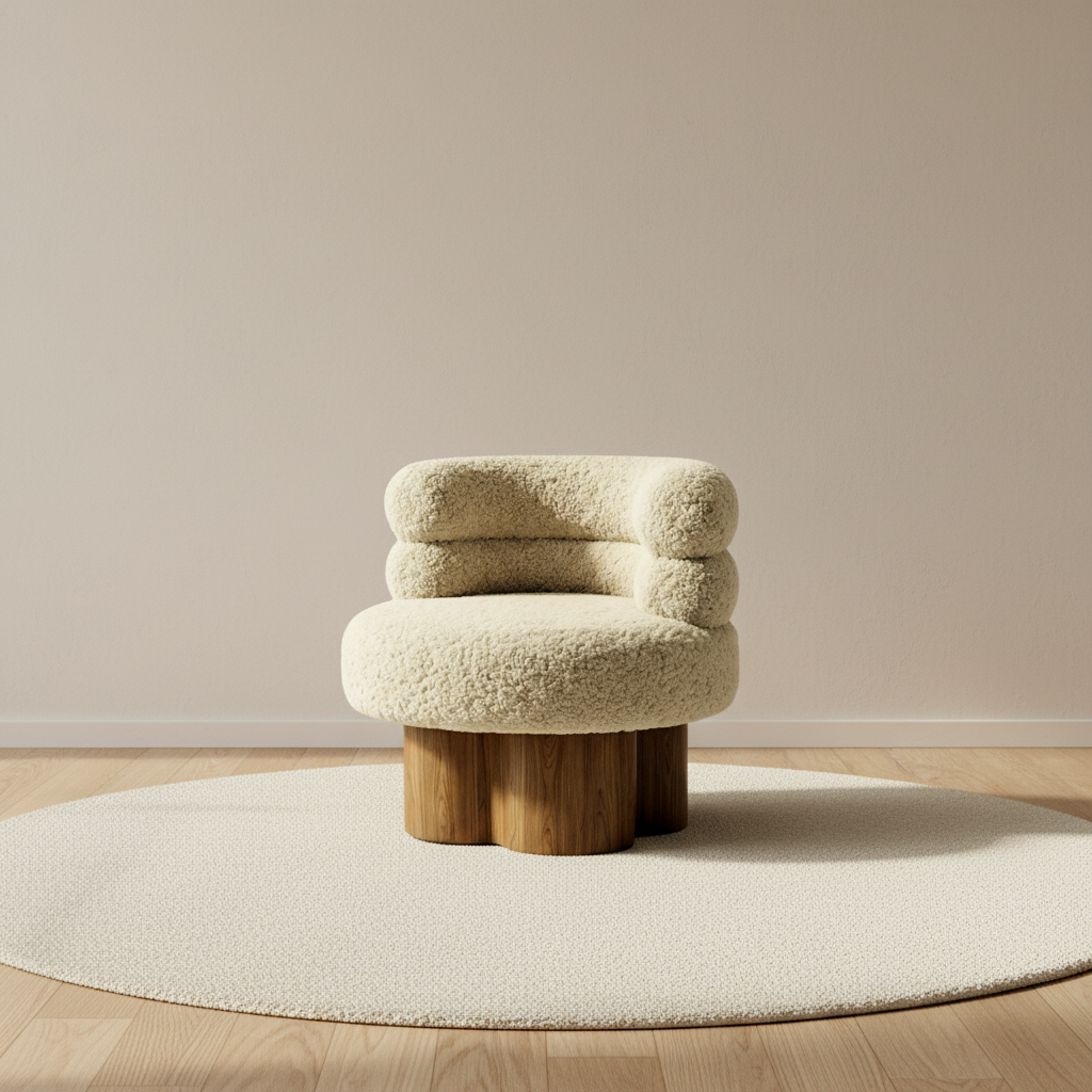 Fauteuil de coiffeuse en peluche teddy – mise en scène