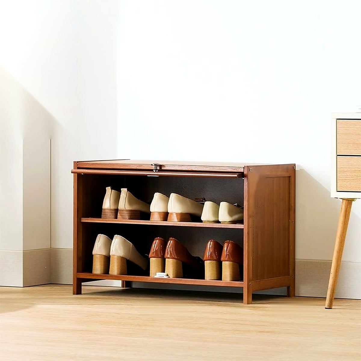 Meuble à chaussures bas en bambou, largeur 60 cm