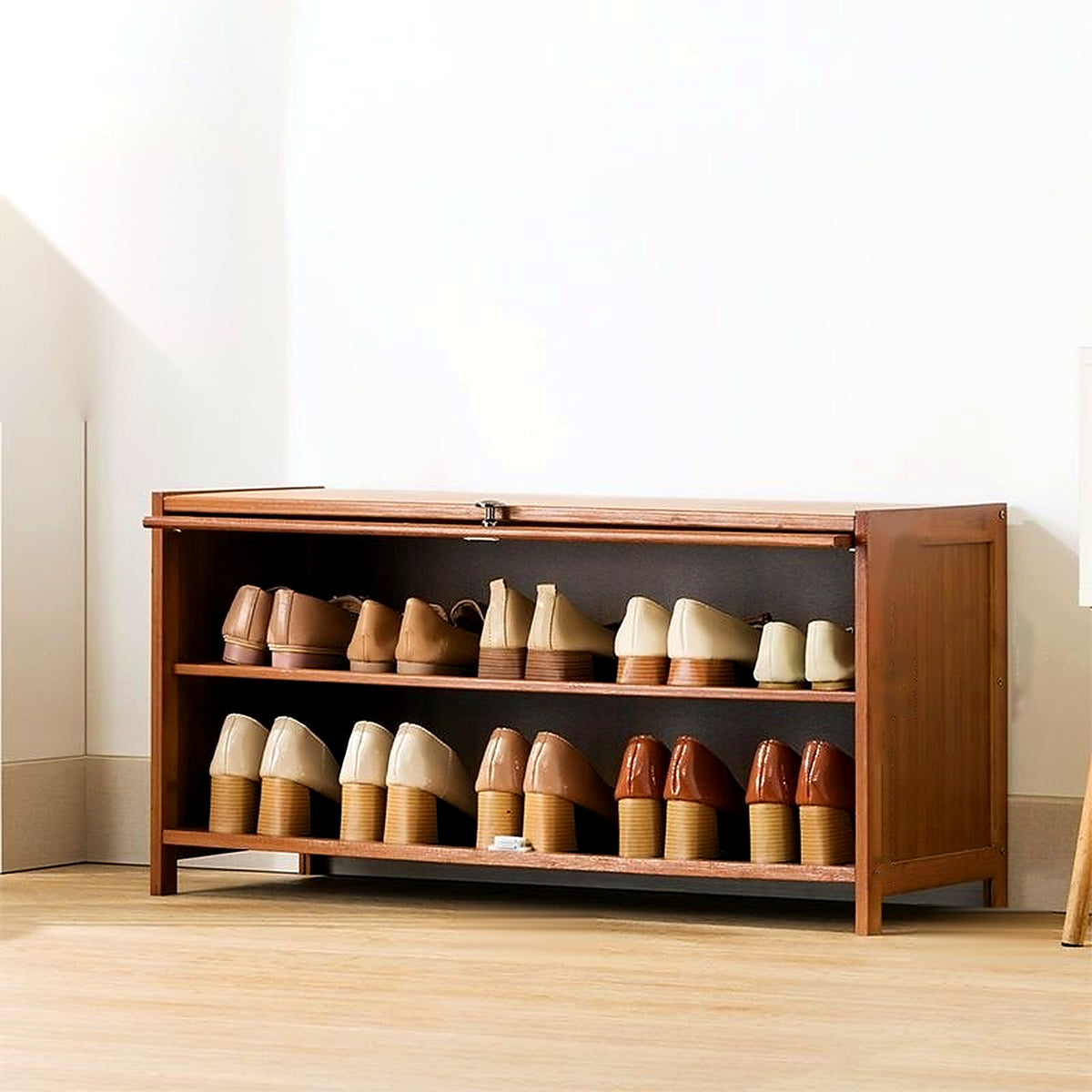 Meuble à chaussures bas en bambou, largeur 80 cm