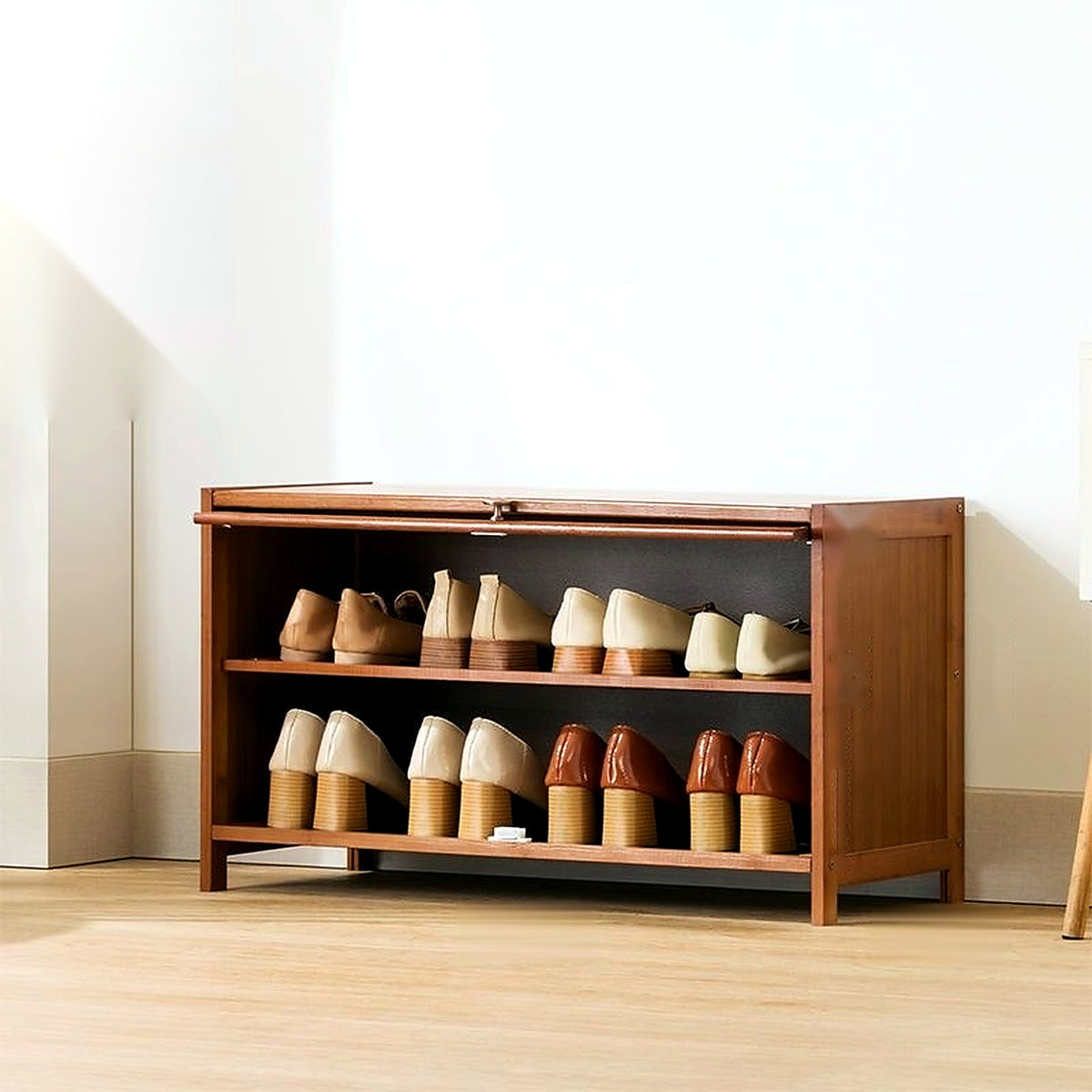 Meuble à chaussures bas en bambou et cannage AUBRYNE