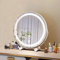 Miroir de coiffeuse rond LED blanc lunaire sur une coiffeuse