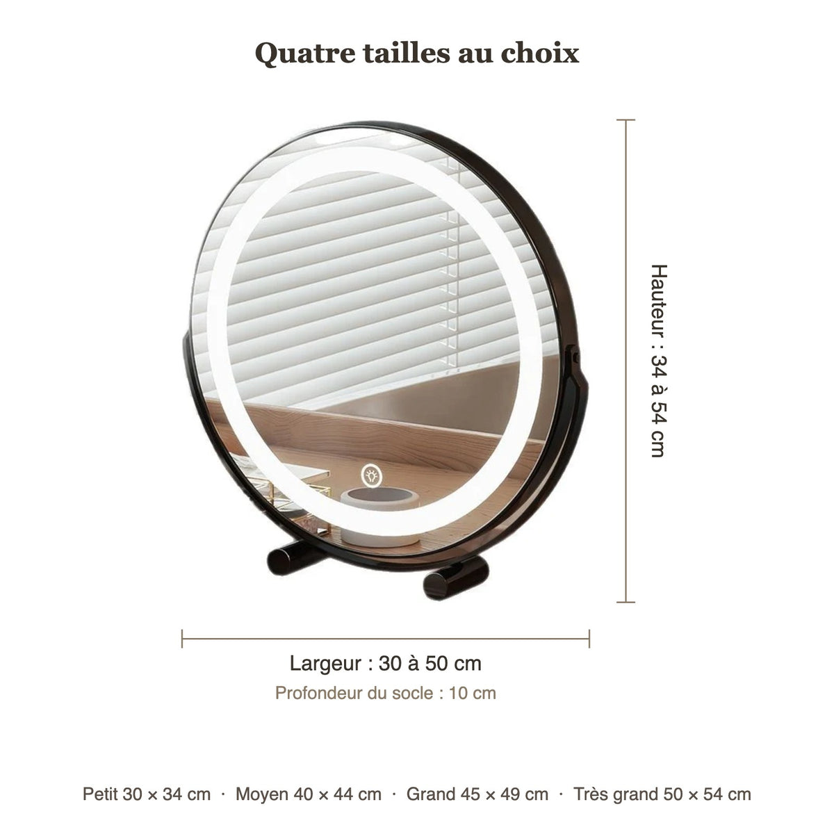 Dimensions du miroir rond LED en quatre tailles