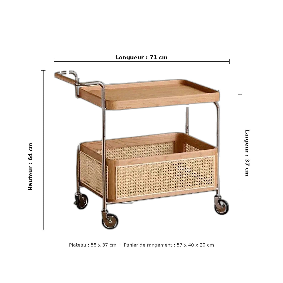 Table d'appoint roulante AUBRYNE, dimensions