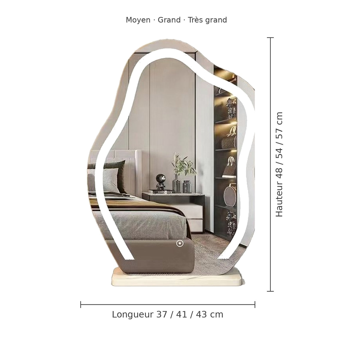 Dimensions du miroir nuage LED en trois tailles