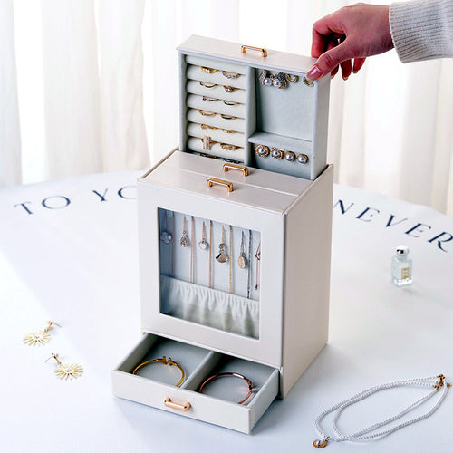 Armoire à bijoux AUBRYNE, plateau supérieur à bagues ouvert