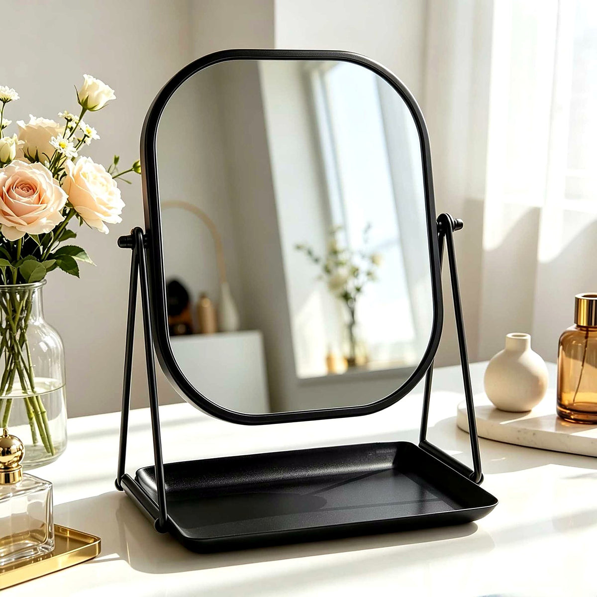 Miroir de table noir avec plateau