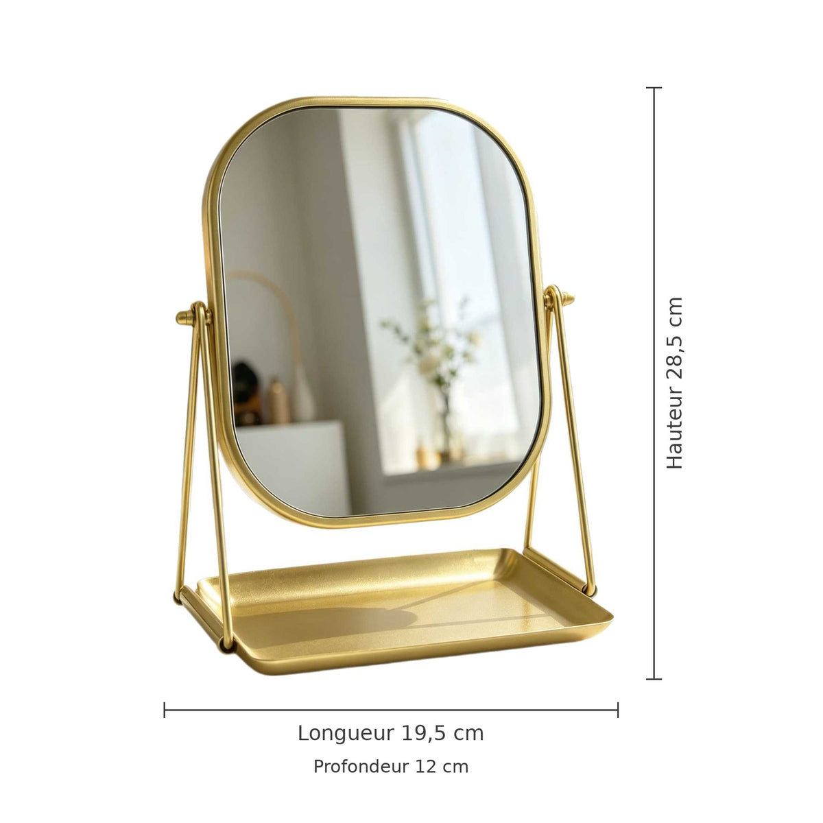 Dimensions du miroir de table à plateau