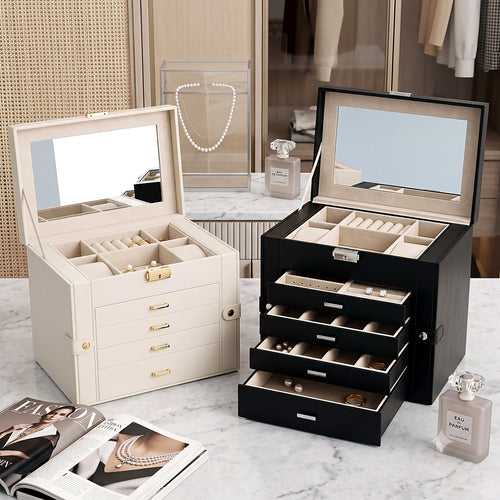Coffret à bijoux AUBRYNE, coloris blanc crème et noir côte à côte