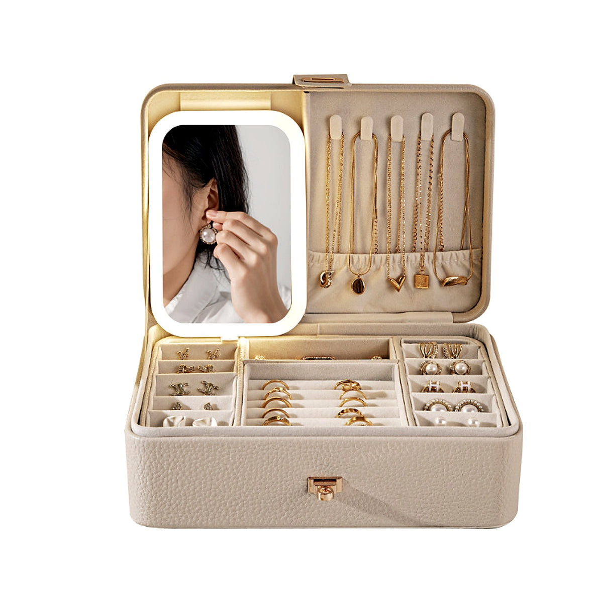 Coffret à bijoux AUBRYNE, miroir LED en gros plan