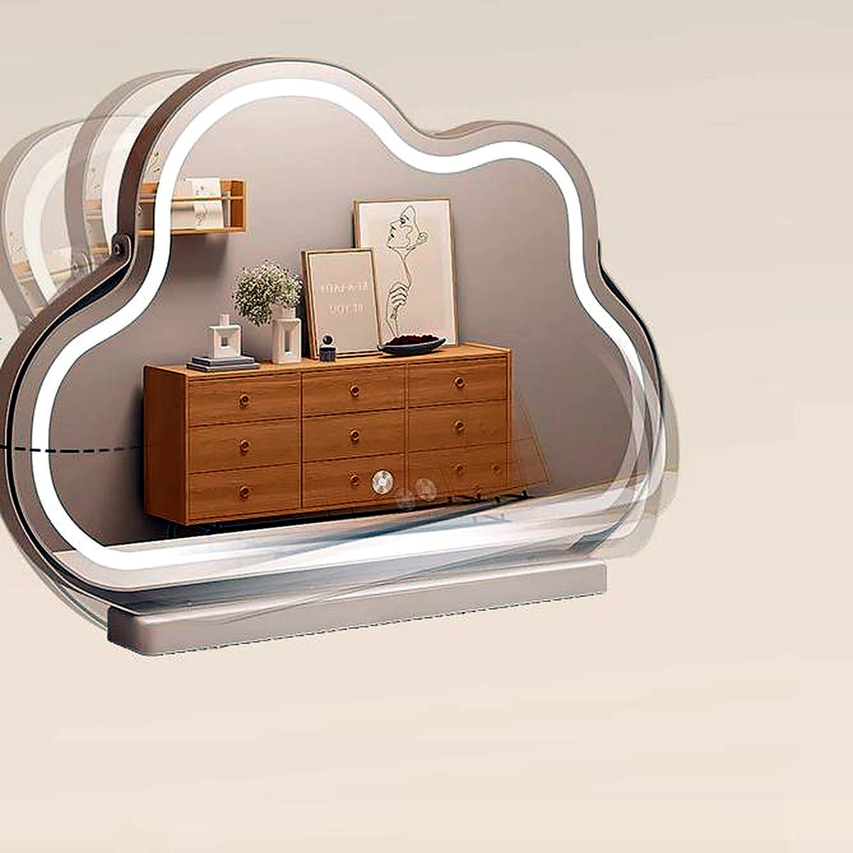 Miroir nuage horizontal pivotant sur son socle en marbre