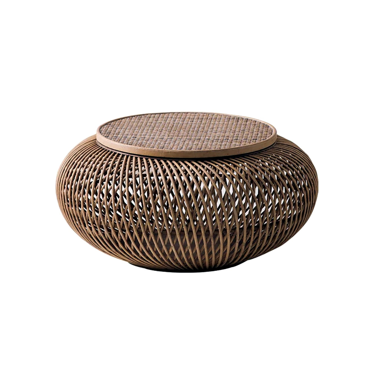 Table basse ronde en rotin tressé AUBRYNE, fond blanc